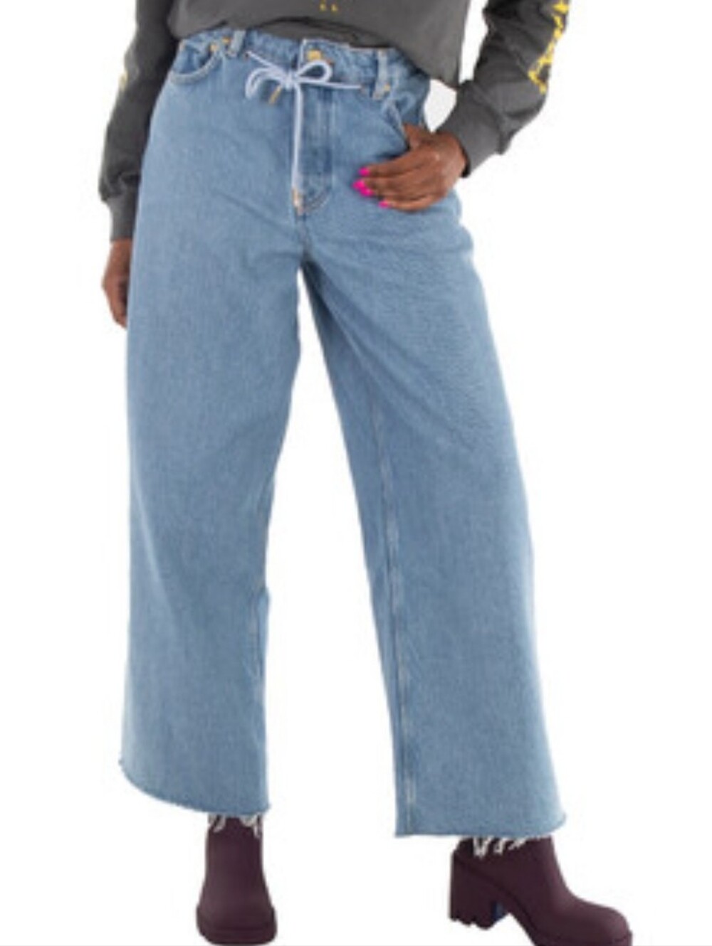 Ganni Heavy Denim Wide Drawstring Jeans High Waist Size 29